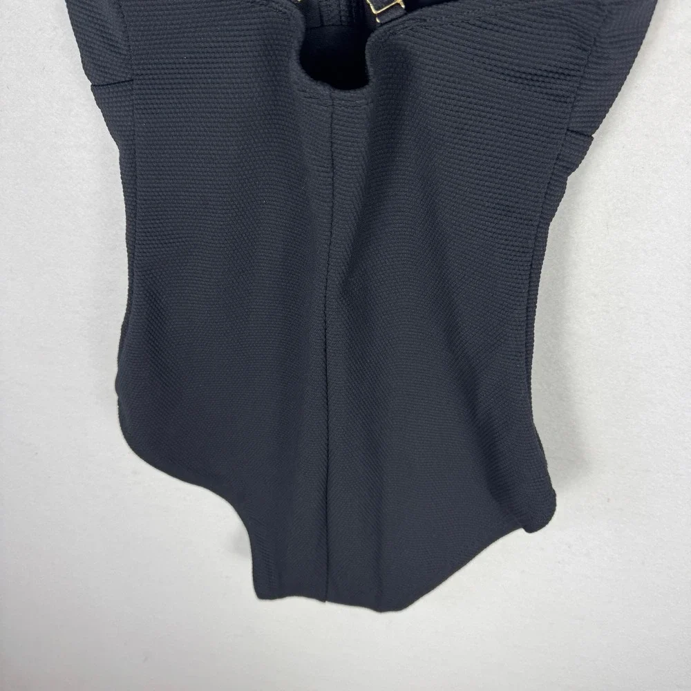 Catalina‎ Womens Black Ribbed One Piece Swimsuit Double Strap V-Neck Small 4-6